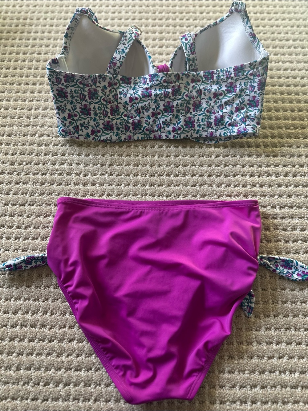 Swimsuits For All Floral Tie-Front Bikini Top with Magenta High-Waist Bottoms - Picture 3 of 11